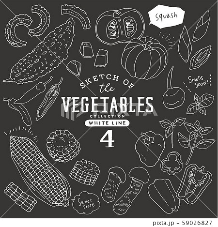 シンプルでオシャレな手描き野菜セット04 黒板のイラスト素材