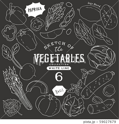 シンプルでオシャレな手描き野菜セット06 黒板のイラスト素材