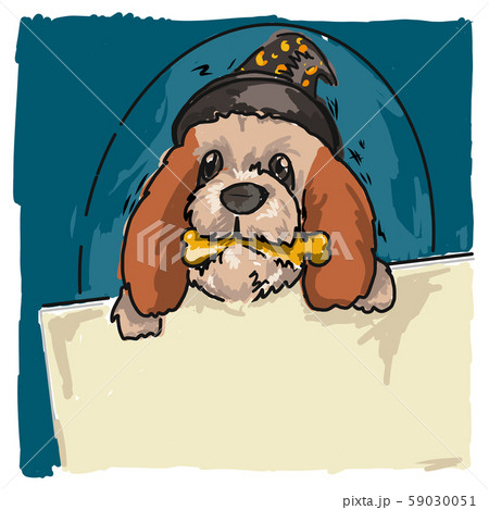 dog cartoon with bone and empty card dog cartoon with bone and empty card 59030051