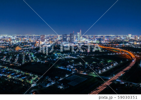 空撮 見沼田んぼ 夜景 空撮 見沼田んぼ 夜景 59030351