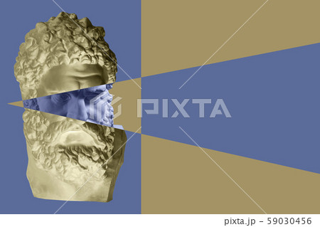 Contemporary art concept collage with antique statue head in a surreal style. Modern unusual art. 59030456