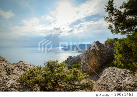 Top view from the rocks to the sea bay 59031463