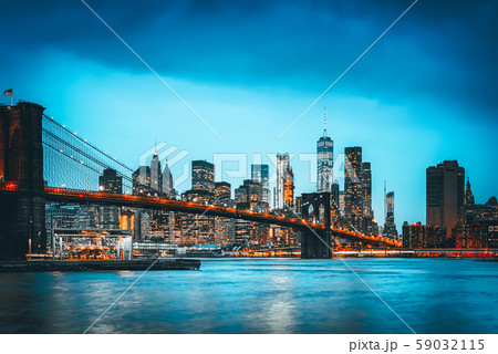 New York night view of the Lower Manhattan and the New York night view of the Lower Manhattan and the 59032115