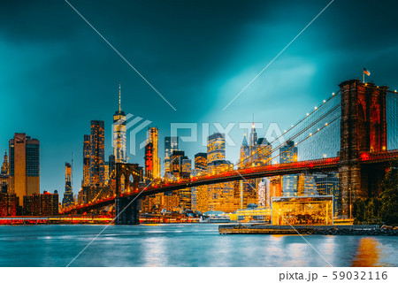 New York night view of the Lower Manhattan and the New York night view of the Lower Manhattan and the 59032116