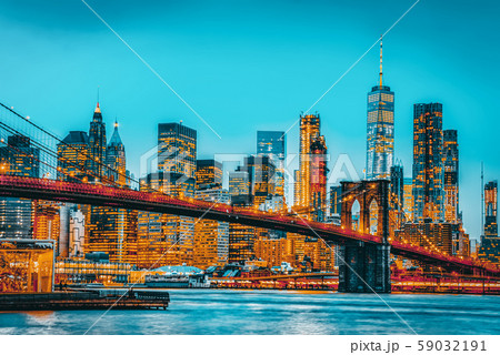 New York night view of the Lower Manhattan and the New York night view of the Lower Manhattan and the 59032191