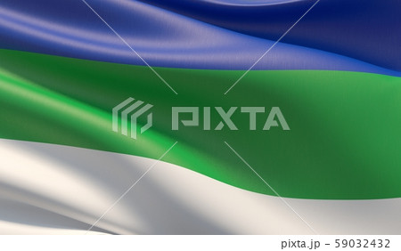 Flag of the Komi Republic. High resolution close-up 3D illustration. Flags of the federal subjects 59032432