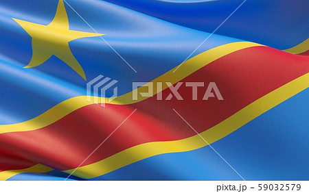 High resolution close-up flag of Democratic Republic of the Congo. 3D illustration. 59032579