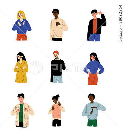 People of Different Nations Showing Various Gestures Set, Young Men and Women Doing Negative 59032854