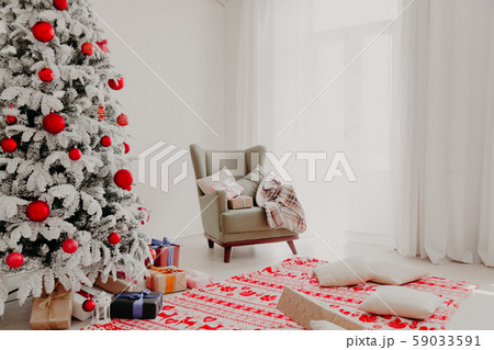 Christmas Interior white room greeting card new year tree gifts Christmas Interior white room greeting card new year tree gifts 59033591