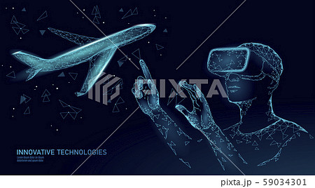Airplane flying VR screen analysis. Flight up tourism journey virtual reality glasses 59034301