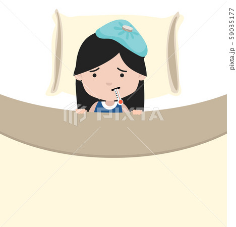 Sick little girl with thermometersick in bed Sick little girl with thermometersick in bed 59035177