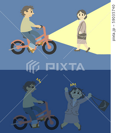 夜道を走る自転車 無灯火自転車 のイラスト素材