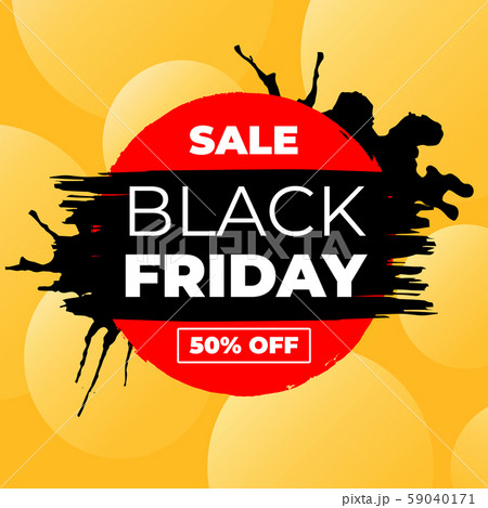 Black Friday Sale Vector Banner with Ink Brush Paint Circle and Black Splashes.Label Shop Design 59040171