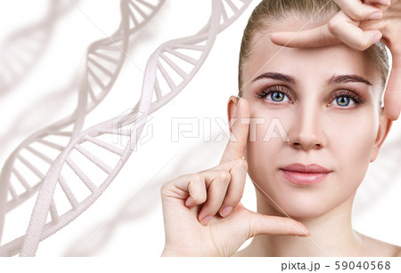 Portrait of sensual woman among DNA chains. Portrait of sensual woman among DNA chains. 59040568
