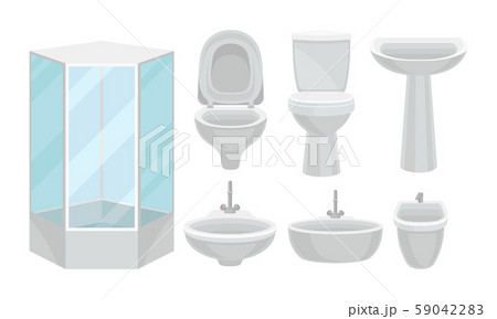 Bathroom Ceramic Shiny Objects Vector Illustrated Set Bathroom Ceramic Shiny Objects Vector Illustrated Set 59042283