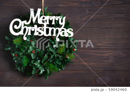 Christmas decoration wreath of green leaves and 59042460