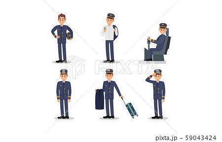 Aircraft Captain in Uniform Vector illustration Set Aircraft Captain in Uniform Vector illustration Set 59043424