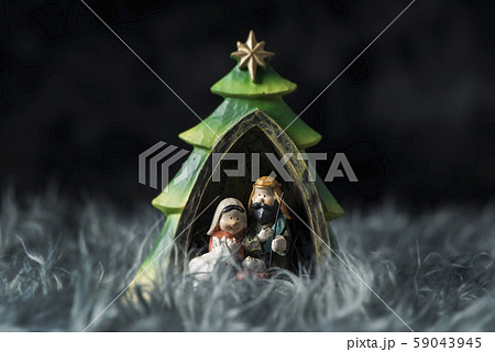 the holy family on a gray artificial fur 59043945