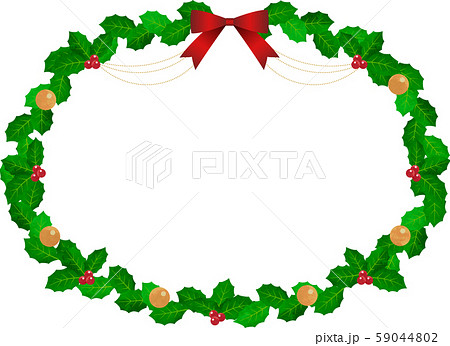ひいらぎ イラスト フレーム ベクター 柊 クリスマス 葉 グリーン リボンのイラスト素材