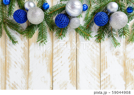 Christmas decorations, blue and white balls on a 59044908