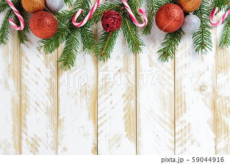 Christmas decorations, color balls and candy cane Christmas decorations, color balls and candy cane 59044916