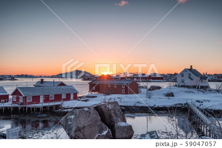 Colorful fishing village of reine town on 59047057