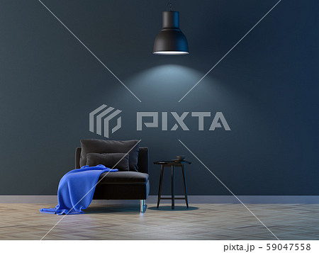 A lamp hangs above the armchair 59047558