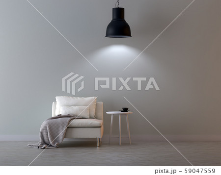 A lamp hangs above the armchair 59047559
