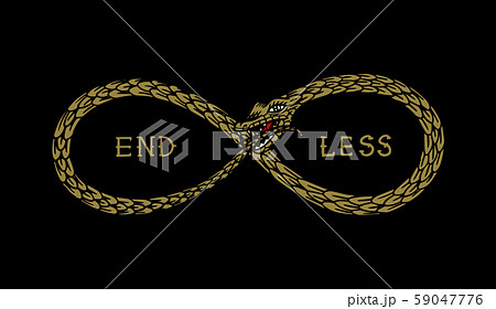 Snake in the shape of infinity in vintage style. Playing cubes. End less means endless. Hand drawn Snake in the shape of infinity in vintage style. Playing cubes. End less means endless. Hand drawn 59047776