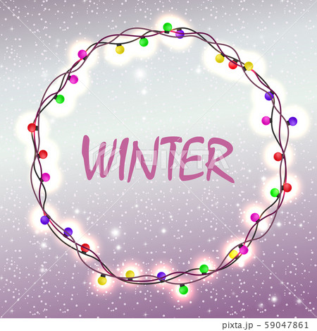 Christmas light purple design with glitter and a wreath of burning light bulbs Christmas light purple design with glitter and a wreath of burning light bulbs 59047861