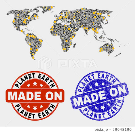 Mosaic World Map of Technology Items and Made In Grunge Seal Mosaic World Map of Technology Items and Made In Grunge Seal 59048190