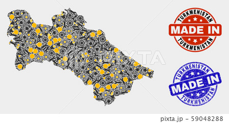 Mosaic Turkmenistan Map of Industrial Elements and Made In Grunge Stamp Mosaic Turkmenistan Map of Industrial Elements and Made In Grunge Stamp 59048288
