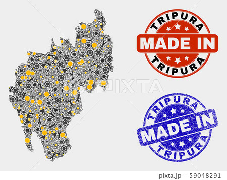 Mosaic Tripura State Map of Industrial Items and Made In Grunge Seal Mosaic Tripura State Map of Industrial Items and Made In Grunge Seal 59048291