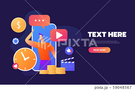 Modern colorful isometric vector illustration. characters watching live stream on smartphone screen 59048567
