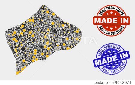 Mosaic Small Inagua Island Map of Production Items and Made In Grunge Seal 59048971