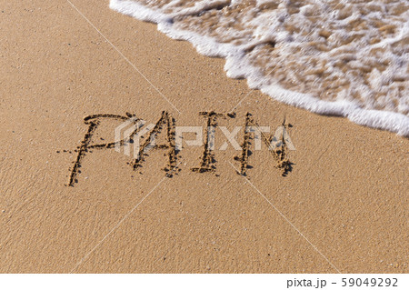 PAIN handwritten text at sandy beach with flush 59049292