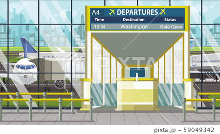 Airport departure board with Washington caption. Travel in the United States related cartoon Airport departure board with Washington caption. Travel in the United States related cartoon 59049342