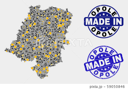 Mosaic Opole Voivodeship Map of Service Items and Made In Grunge Seal 59050846