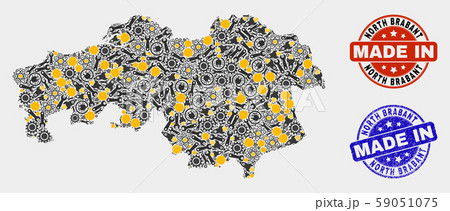 Mosaic North Brabant Province Map of Technology Items and Made In Grunge Stamp 59051075