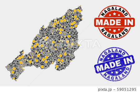 Mosaic Nagaland State Map of Service Elements and Made In Grunge Stamp 59051295