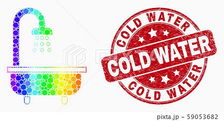 Vector Spectrum Pixelated Shower Bath Icon and Scratched Cold Water Watermark 59053682