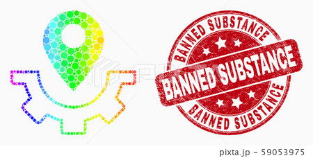 Vector Rainbow Colored Pixelated Service Map Marker Icon and Distress Banned Substance Watermark 59053975