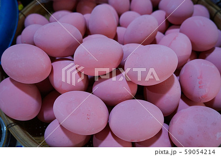 Group of Pink Century eggs also known as preserved egg, hundred-year egg, thousand-year egg are a Chinese preserved food product and delicacy made by preserving duck, 59054214