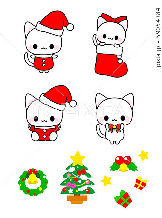 クリスマス素材 アイコン かわいい猫ちゃんのクリスマスイラスト詰め合わせのイラスト素材