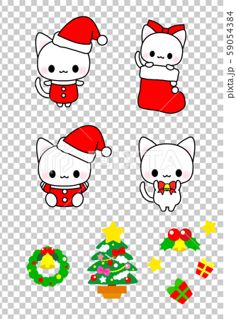 クリスマス素材 アイコン かわいい猫ちゃんのクリスマスイラスト詰め合わせのイラスト素材