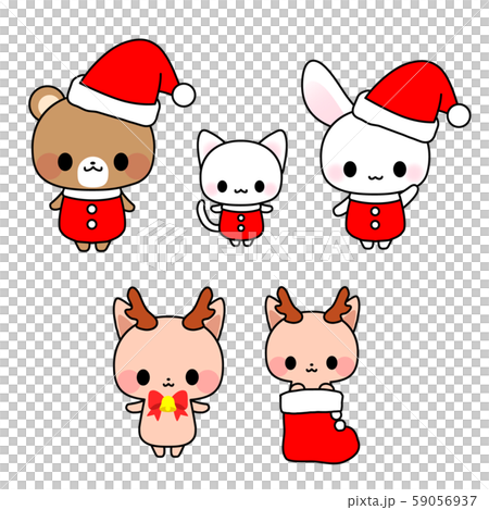 クリスマス素材 かわいいくまねこ うさぎサンタとトナカイのイラスト素材 アイコンのイラスト素材