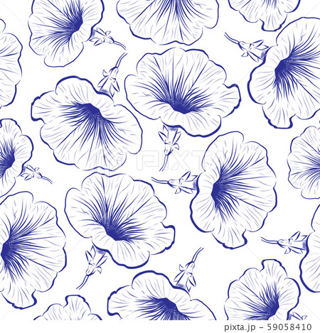 Petunia flower seamless pattern. Petunia flowers white background. Vector illustration Petunia flower seamless pattern. Petunia flowers white background. Vector illustration 59058410