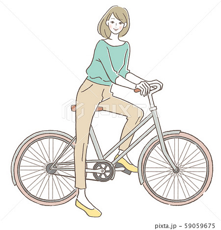 自転車に乗る女性のイラスト素材