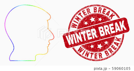Vector Rainbow Colored Dotted Operator Head Icon and Grunge Winter Break Stamp Seal 59060105