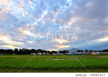 夕焼けの寒川田園風景 59062627